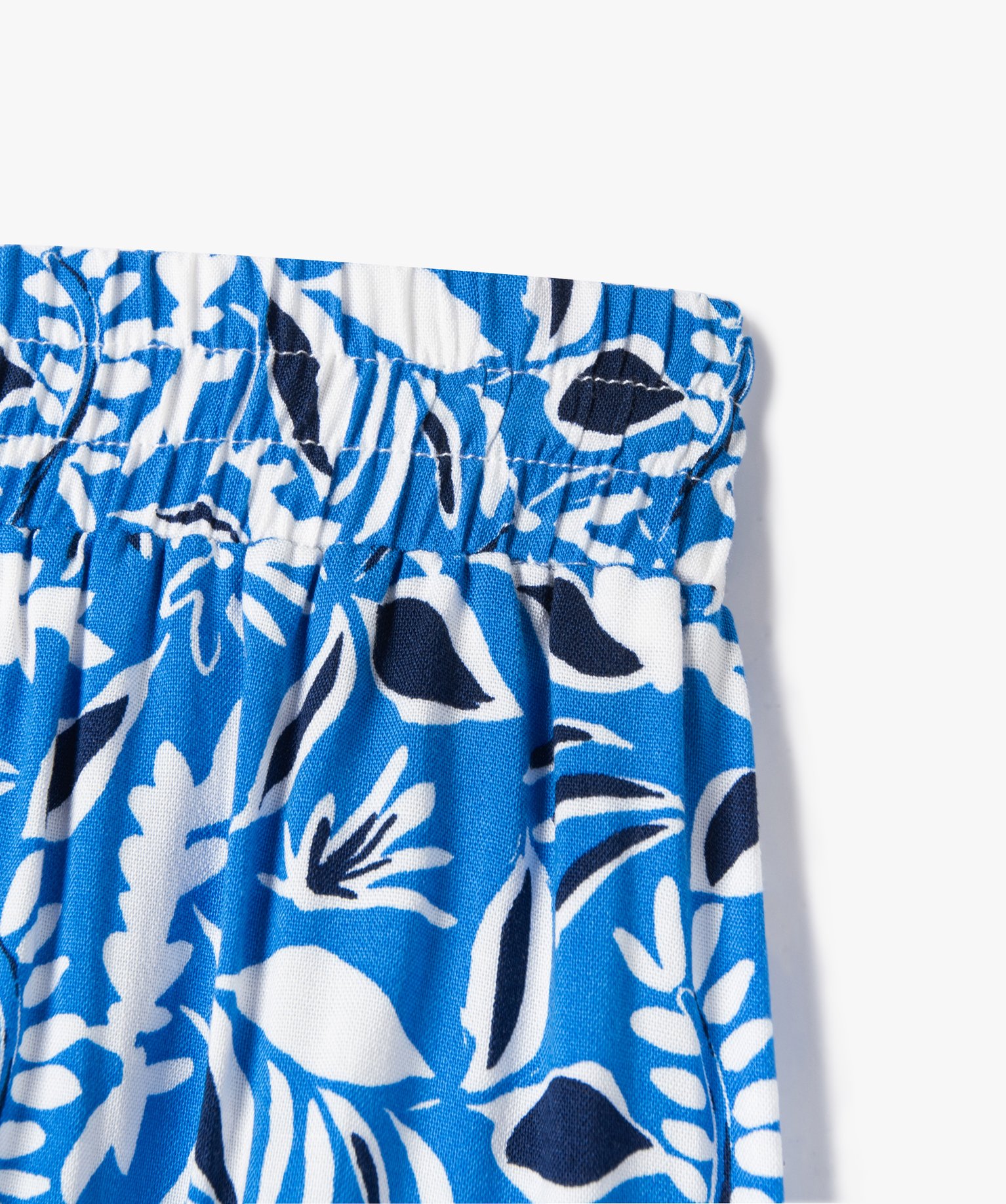 Pantalon fille fluide à motifs feuillage exotique bleu | GEMO