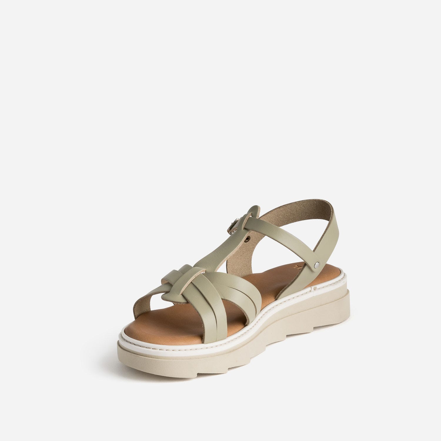 Sandale TEXTO kaki clair en cuir