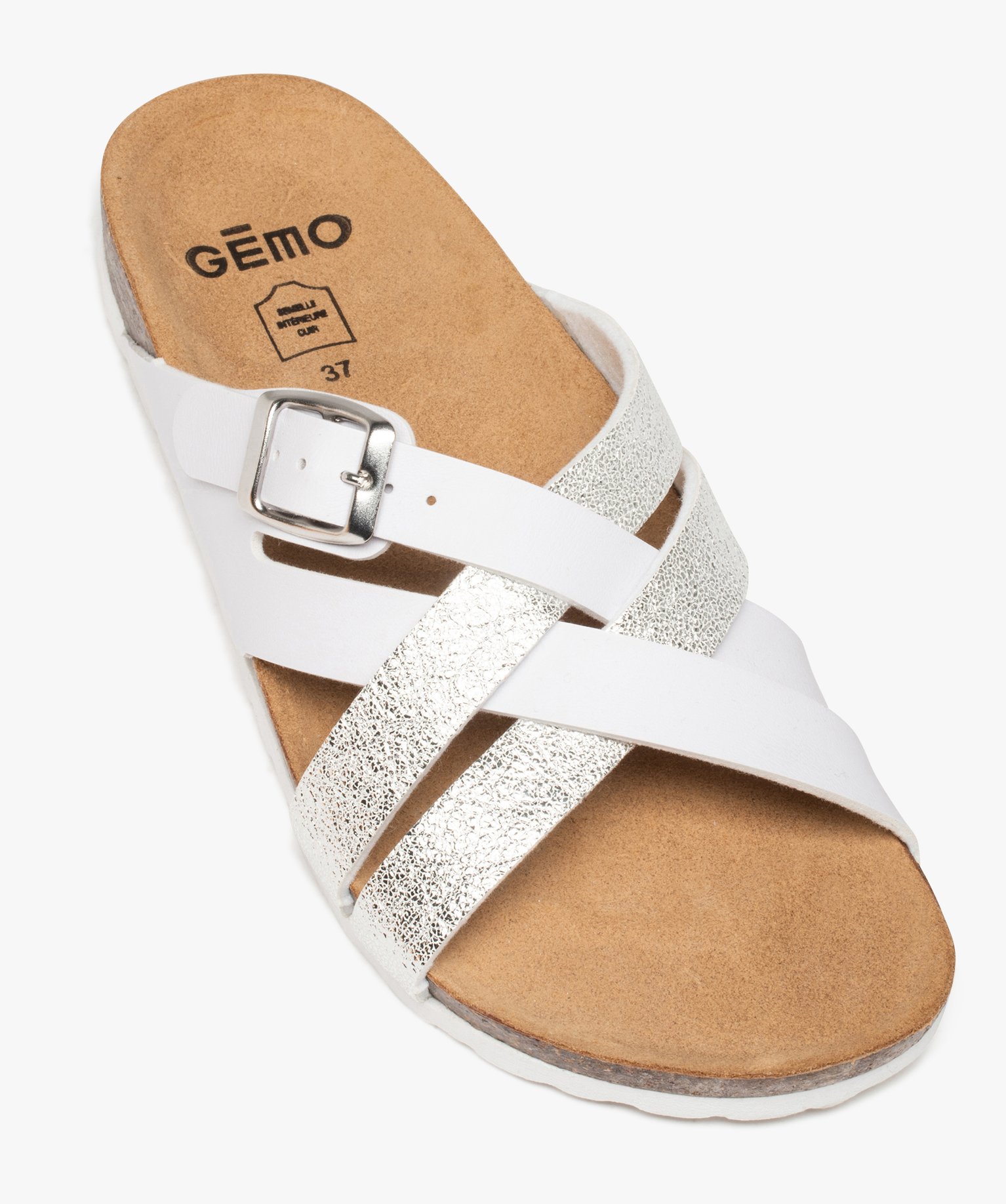 Mules femme à semelle liège et brides croisées blanc | GEMO