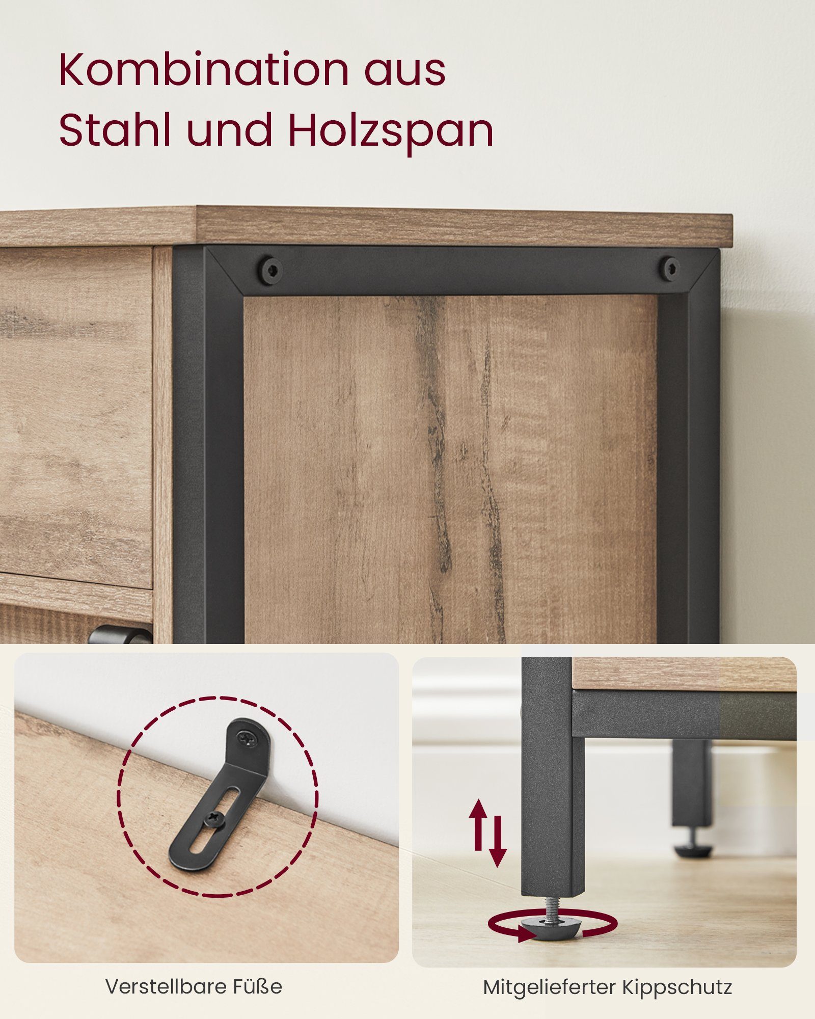 VASAGLE Sideboard Kommode, 70 x 30 x 80 cm, mit Schublade, mit Schiebetür