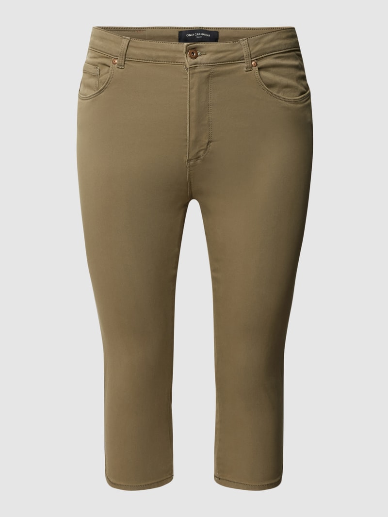 PLUS SIZE Hose mit Label-Details Modell 'AUGUSTA' in olivgrün