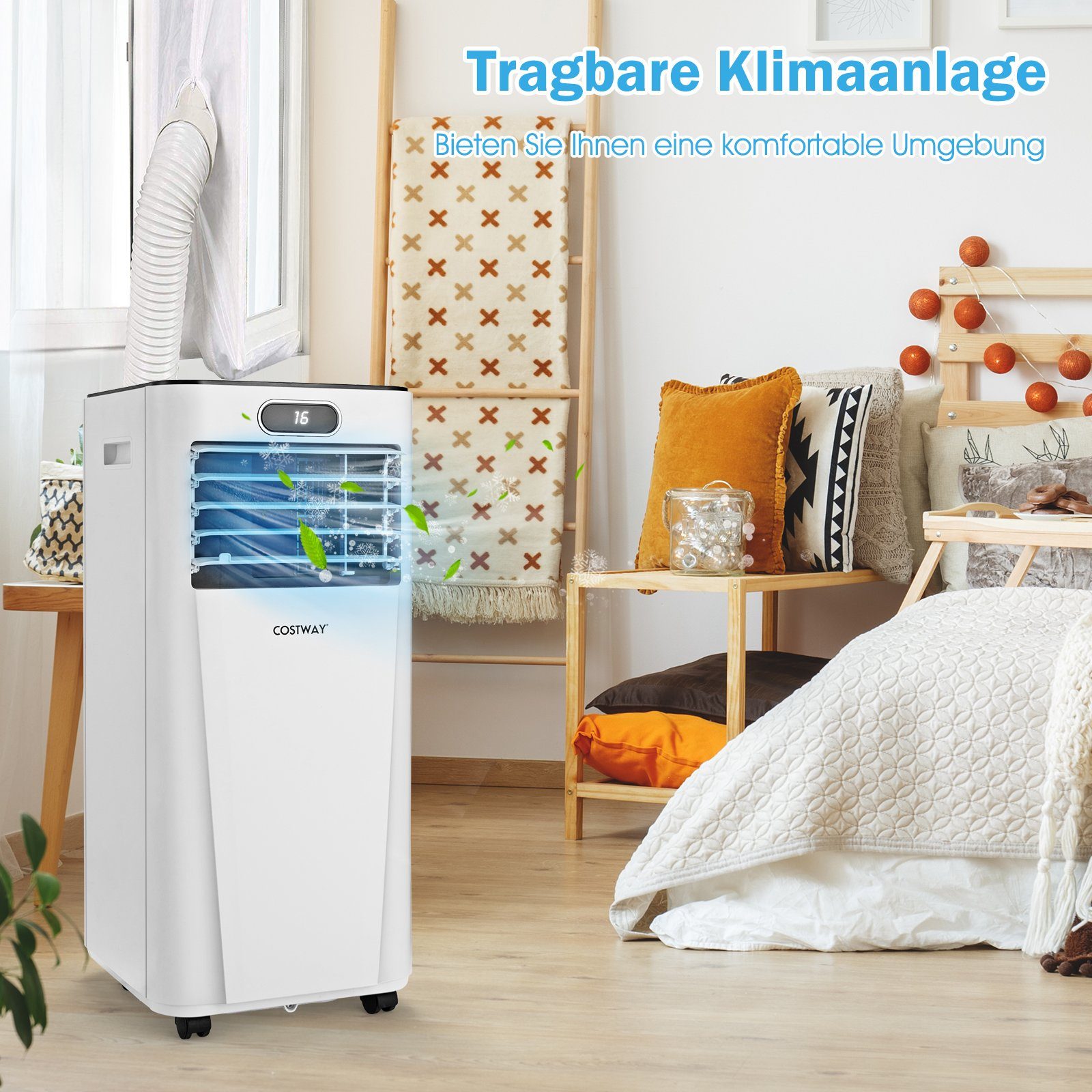 COSTWAY 3-in-1-Klimagerät, 7000BTU/2,1kW, für Räume bis 65m³, Fernbedienung