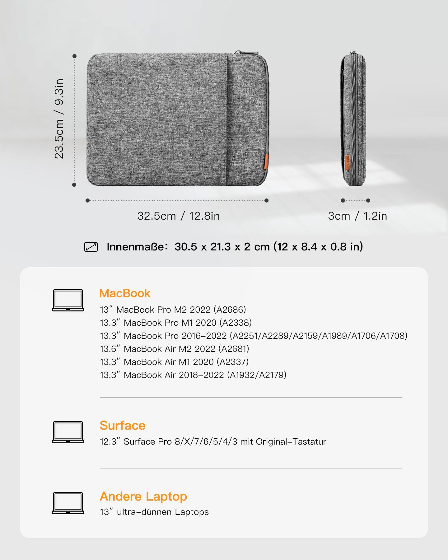 Inateck Laptop-Hülle 13 Zoll Laptoptasche 360° Schutz Notebook Schutzhülle