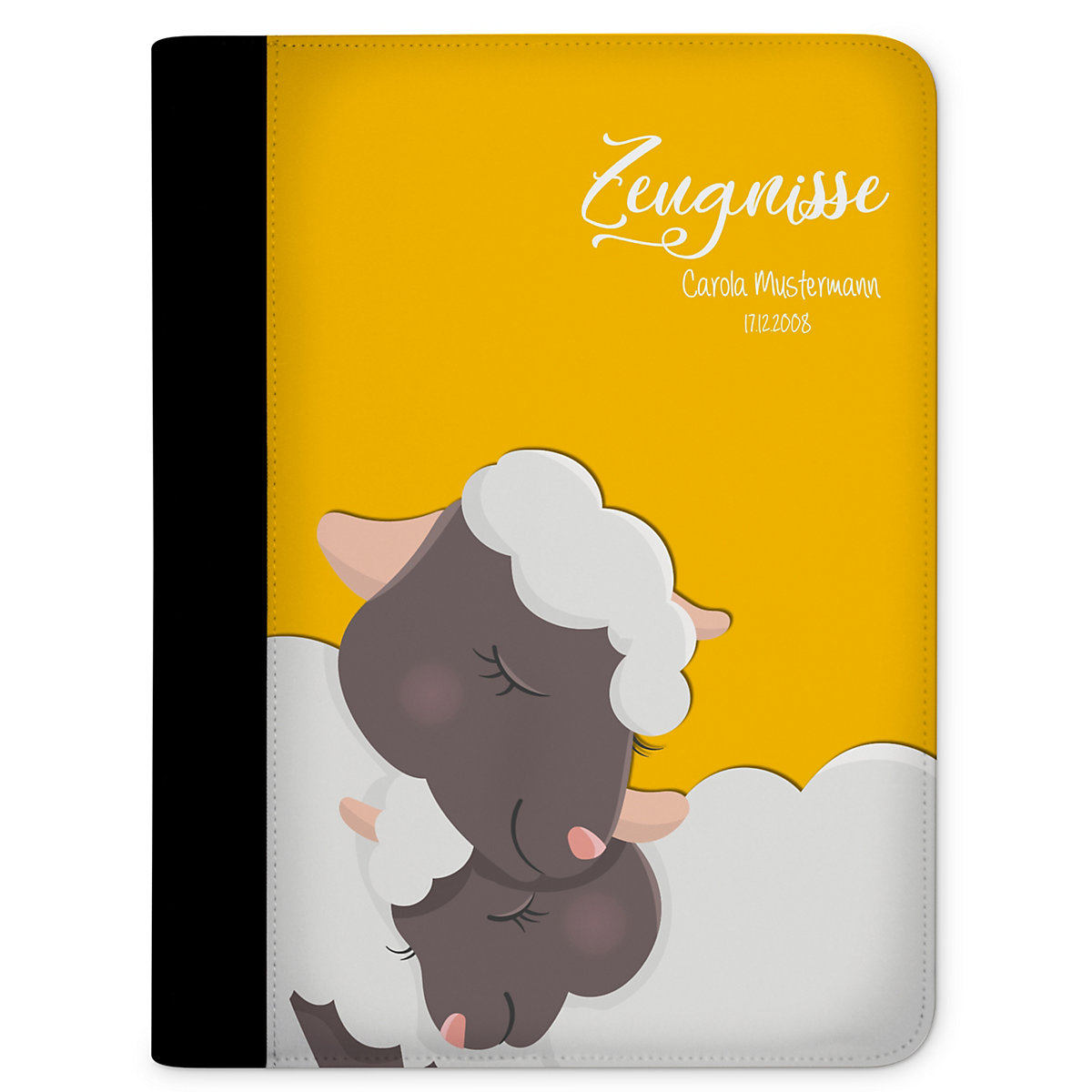 Zeugnismappe / Dokumentemappe mit Name personalisiert Schaf verliebt Gelb