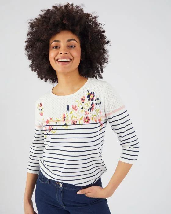 Pull rayé et imprimé floral