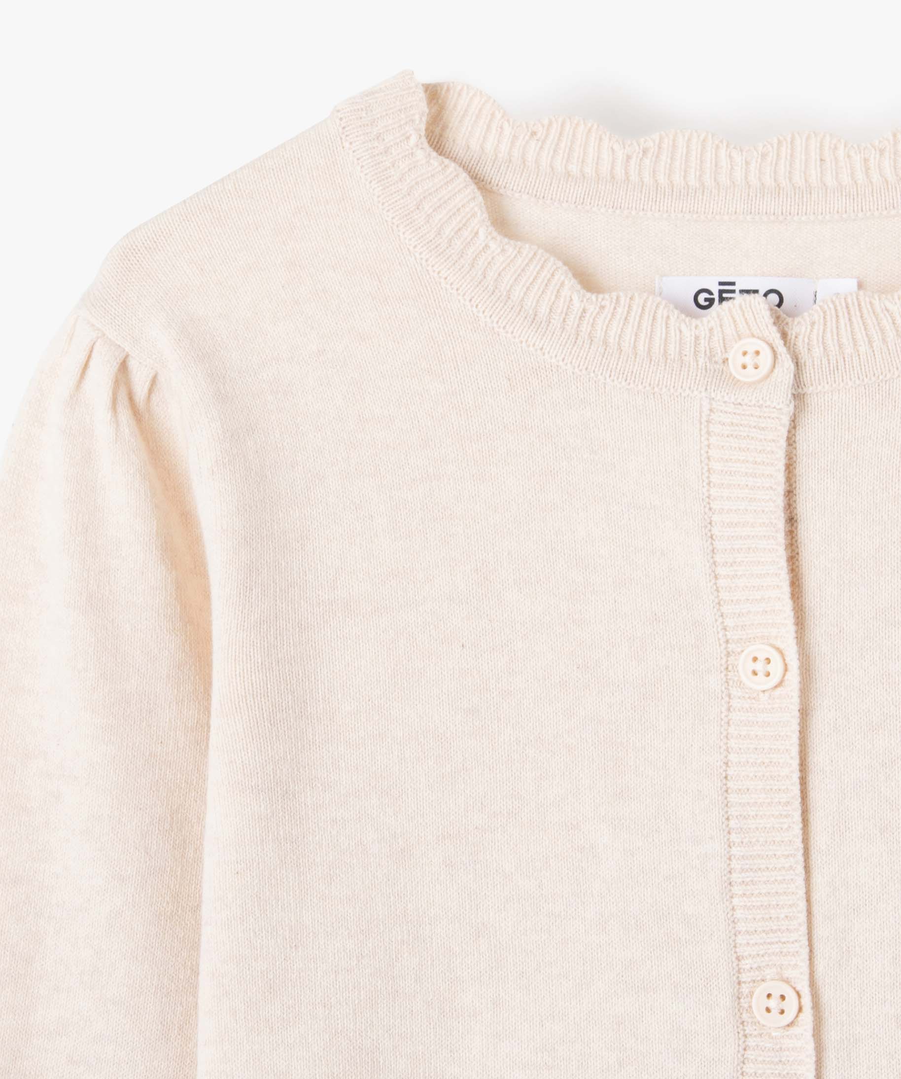 Gilet fille en maille fine à col fantaisie ecru | GEMO