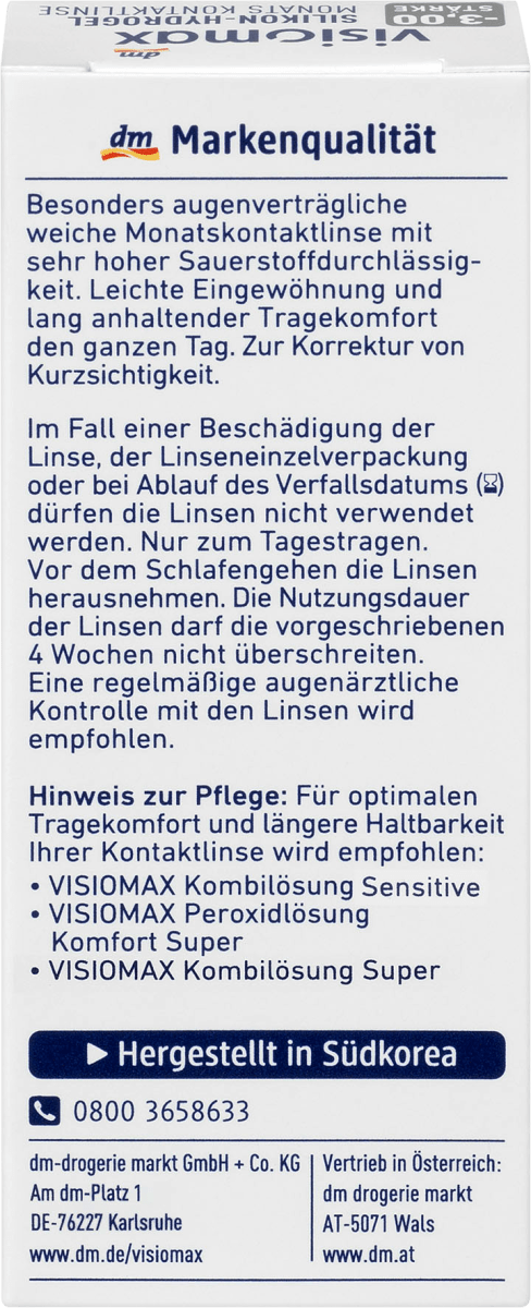 Silikon-Hydrogel Monatskontaktlinse Dioptrie -3,0, 1 St