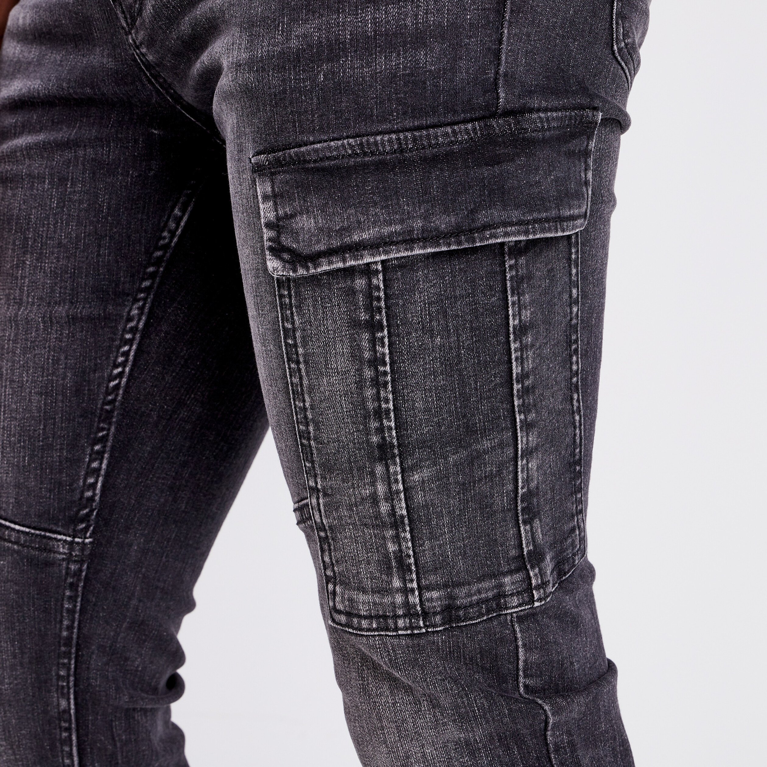 Jeans cargo slim denim noir homme | La Halle
