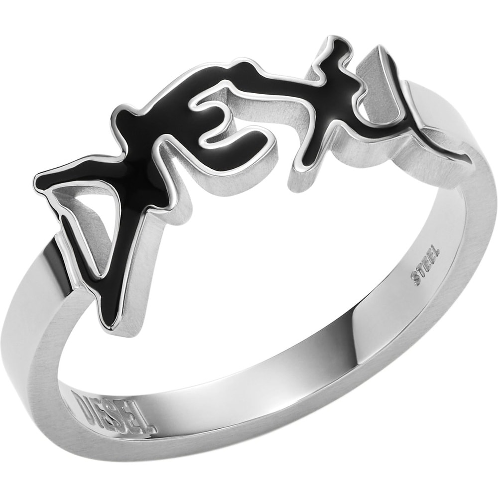 Diesel Bague pour hommes Acier inoxydable, Émail argent Bague