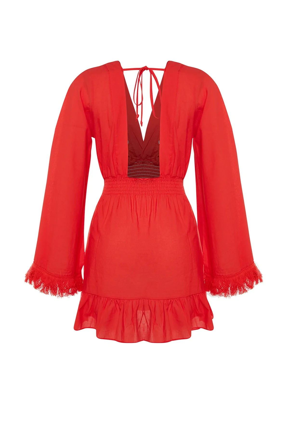 Trendyol Collection  Rotes Mini-Strandkleid aus gewebter Spitze aus 100 % Baumwolle TBESS23EL00032