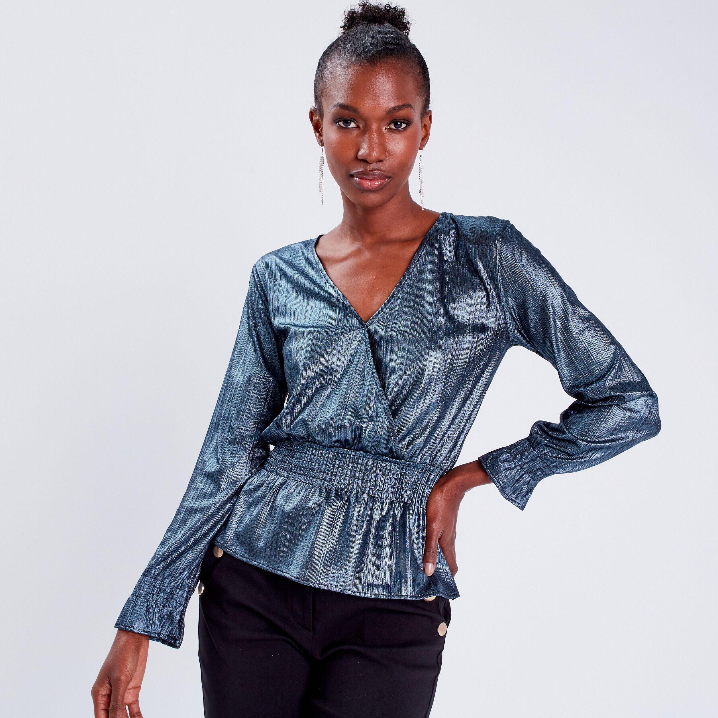 Blouse col cache-coeur gris clair femme | Cache Cache