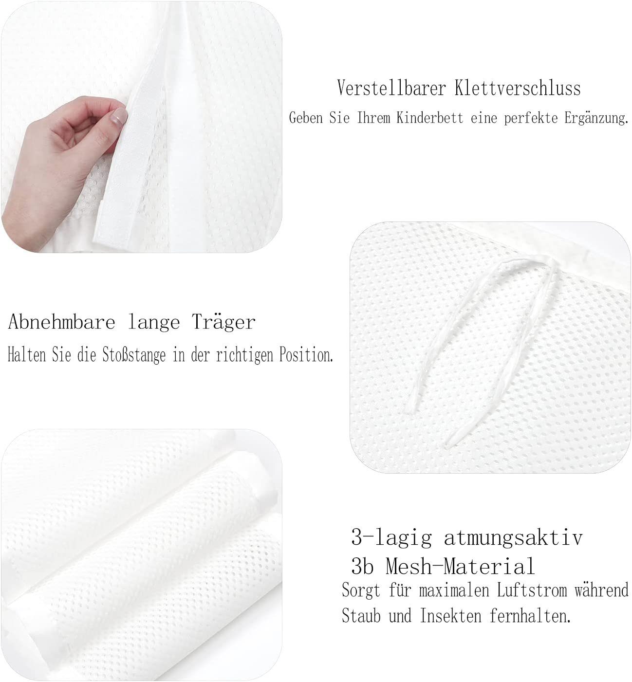 Bettumrandung Entfernbarer Krippen-Netz Baby Bettumrandung Anti-Airflow Mesh-Futter Peysaitr