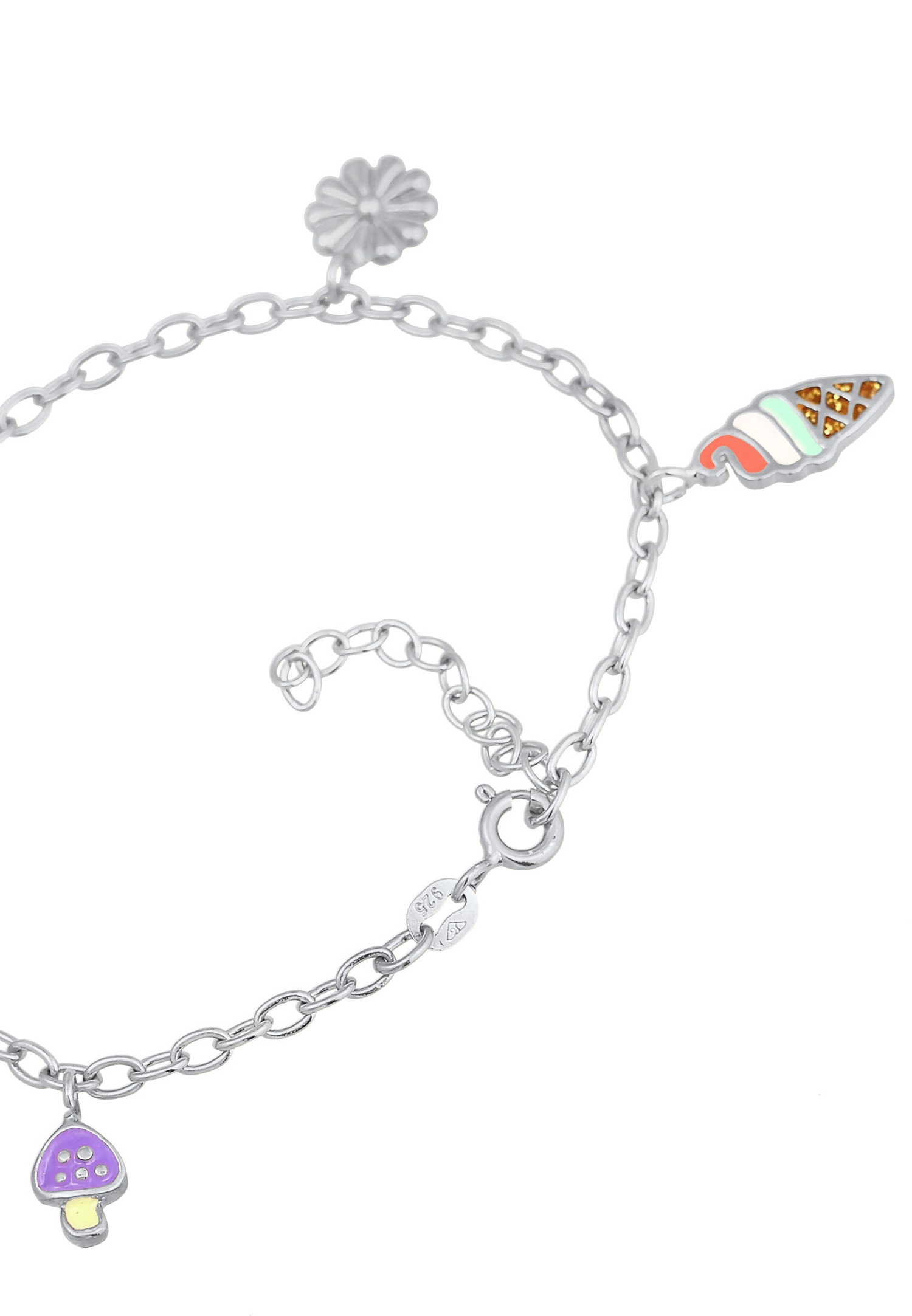 Elli Damen-Anhänger „Lächelndes Gesicht“, Blume und Pilz, verziert mit Emaille und Glaskristall, aus 925er Sterlingsilber