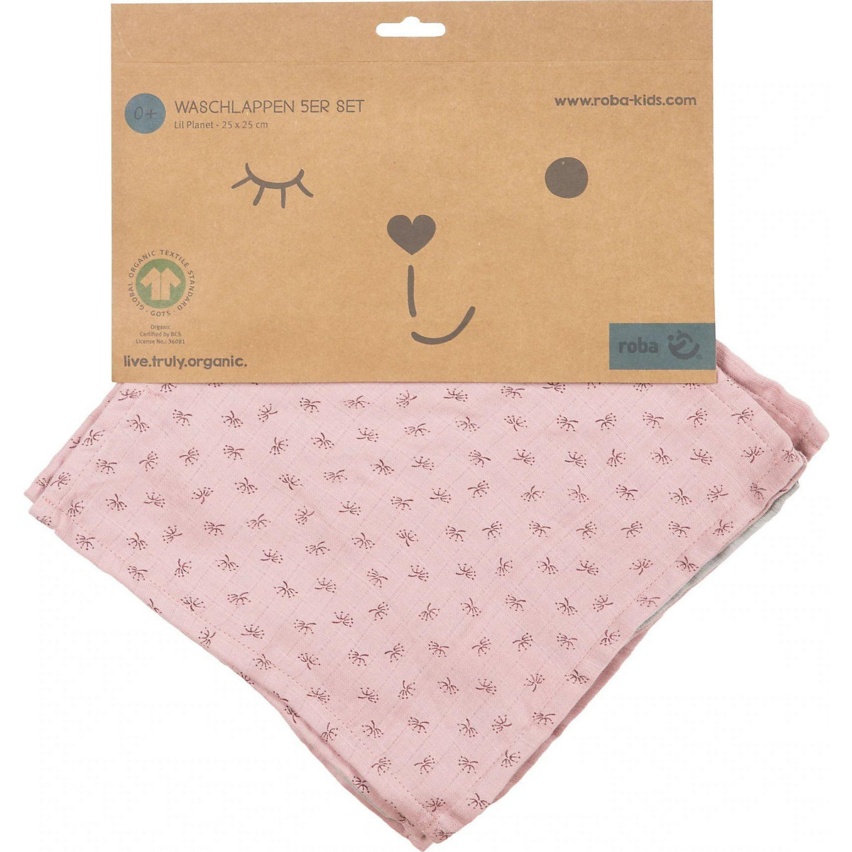 5er Set Waschlappen Lil Planet rosa, organic Bio-Baumwolle, 25x25 cm