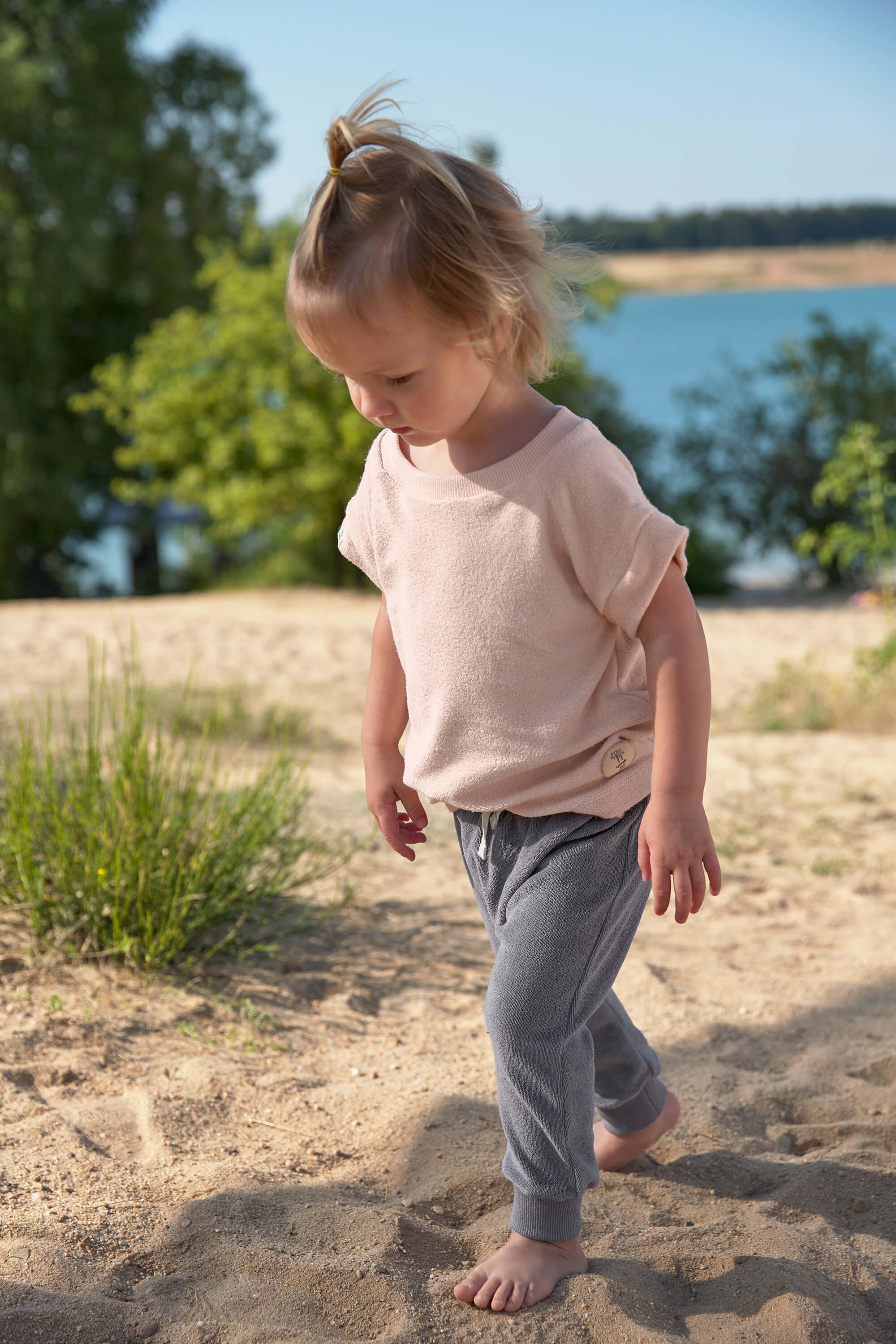 Frottee T-Shirt Kinder - Powder Pink, Rosa