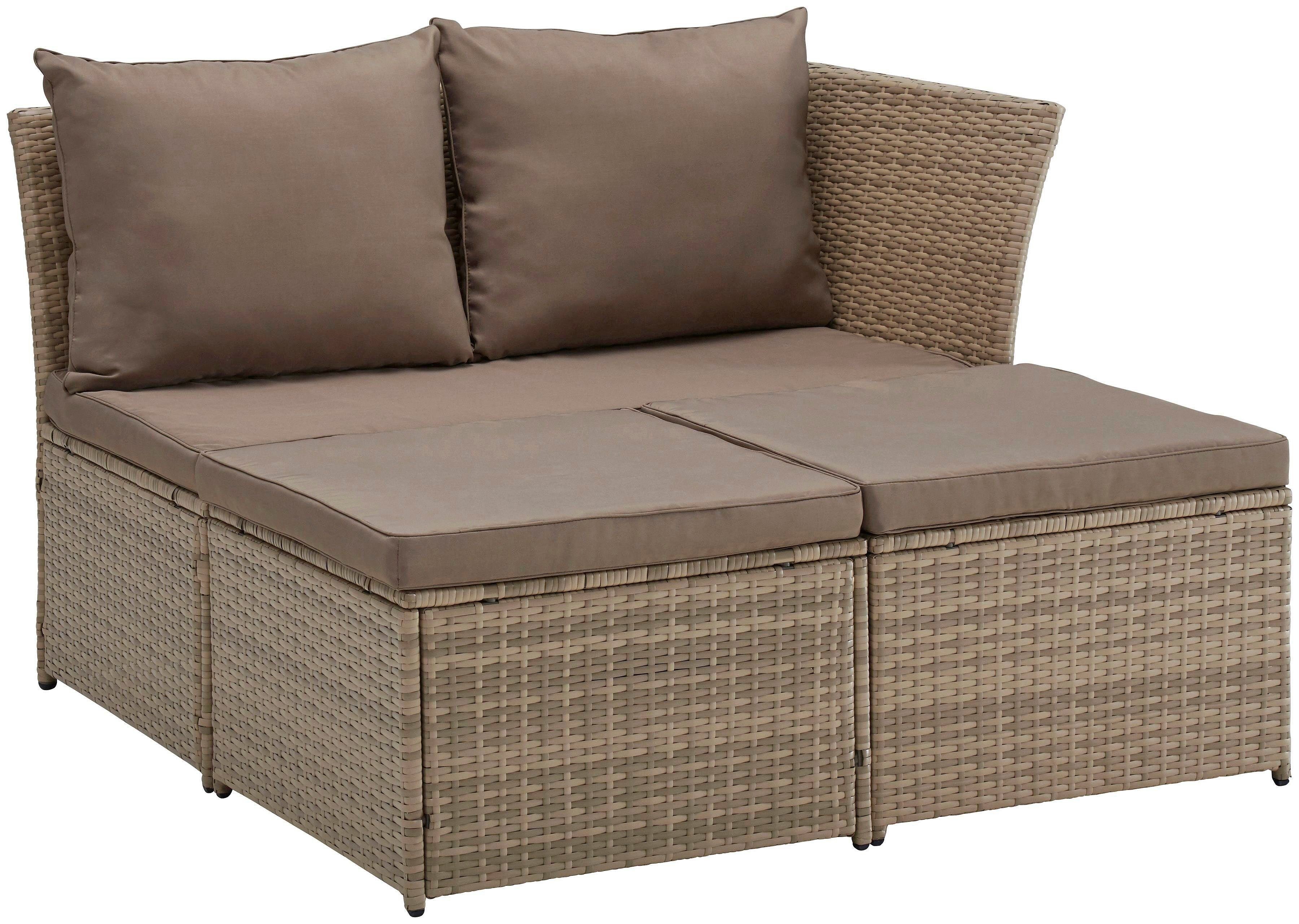 KONIFERA Gartenlounge-Set Marseille, (8-tlg), Sofa, Tisch 57x57 cm, Hocker, Polyrattan