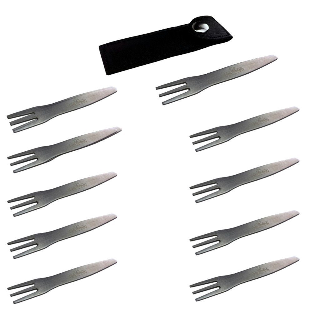 Grillfürst Grillbesteck-Set 10x Grillfürst Deluxe Edelstahl Pommesgabel mit Etui 8,5 cm