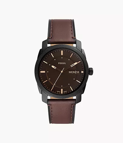 Fossil Uhr Machine 3-Zeiger-Werk Datum Leder braun