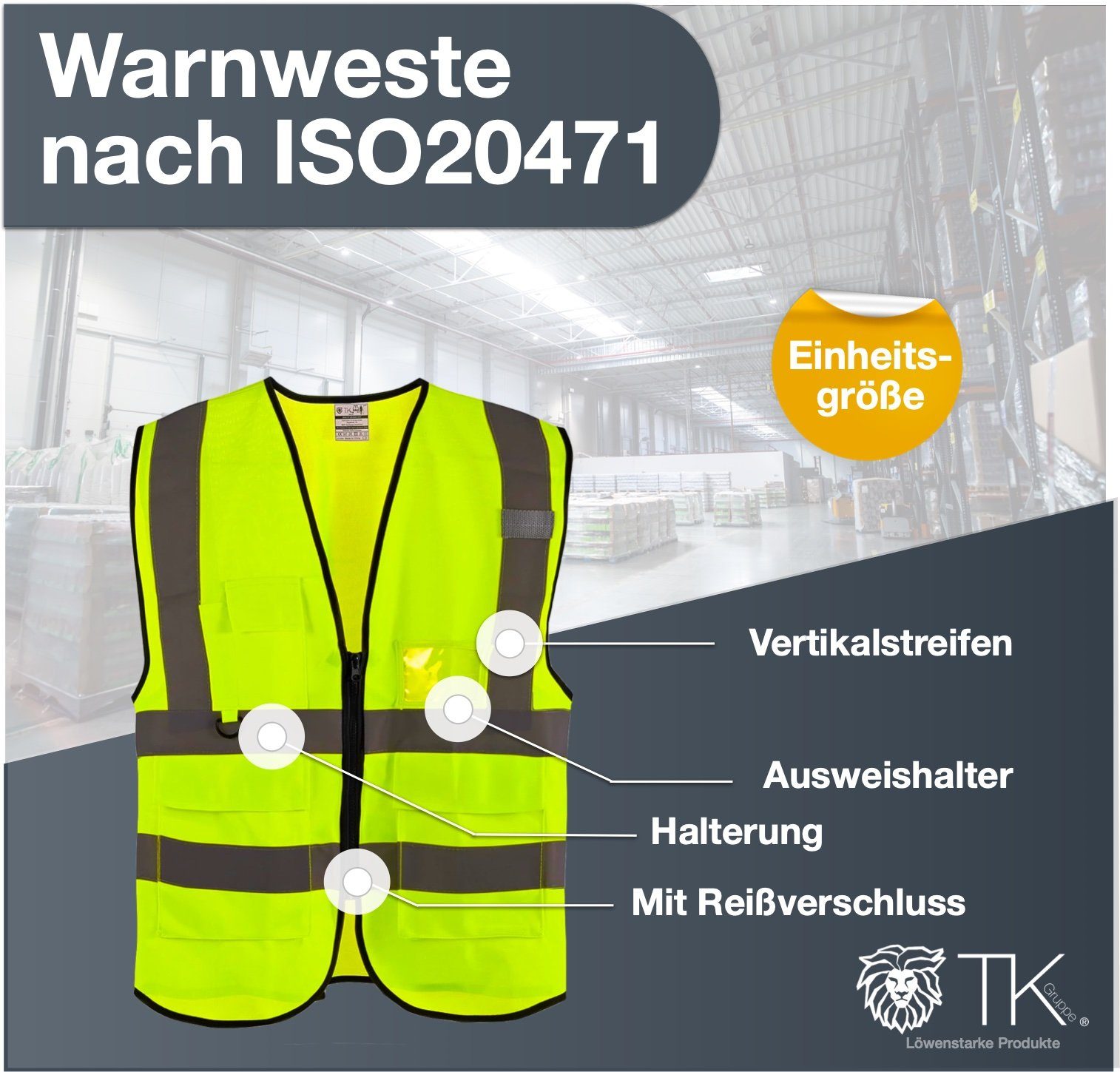 TK Gruppe Warnweste Warnweste mit Vertikalstreifen gelb - Pannweste 2024 (1-tlg)
