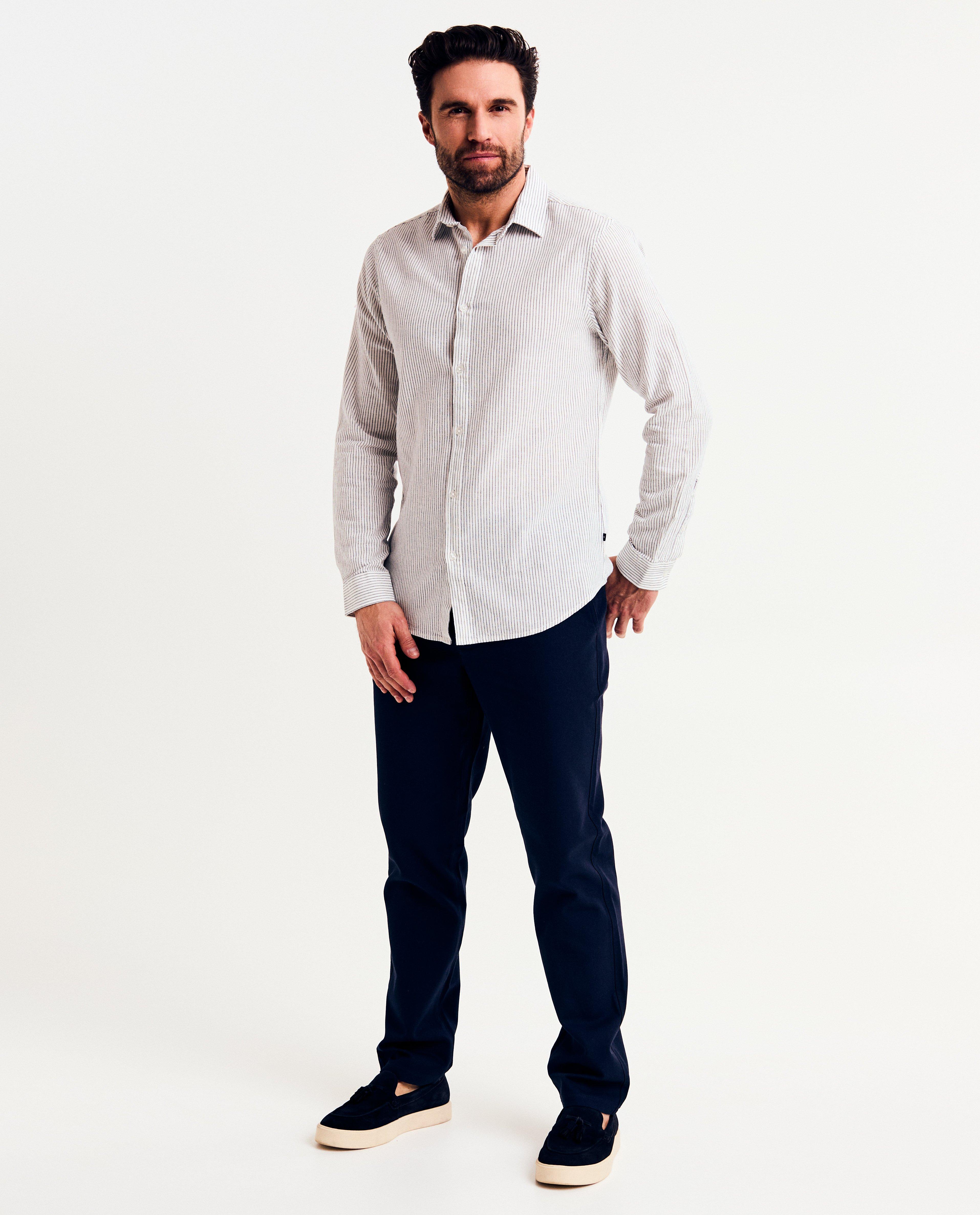 Cămașă cu dungi Hampton Bays din in, croială slim fit albastră