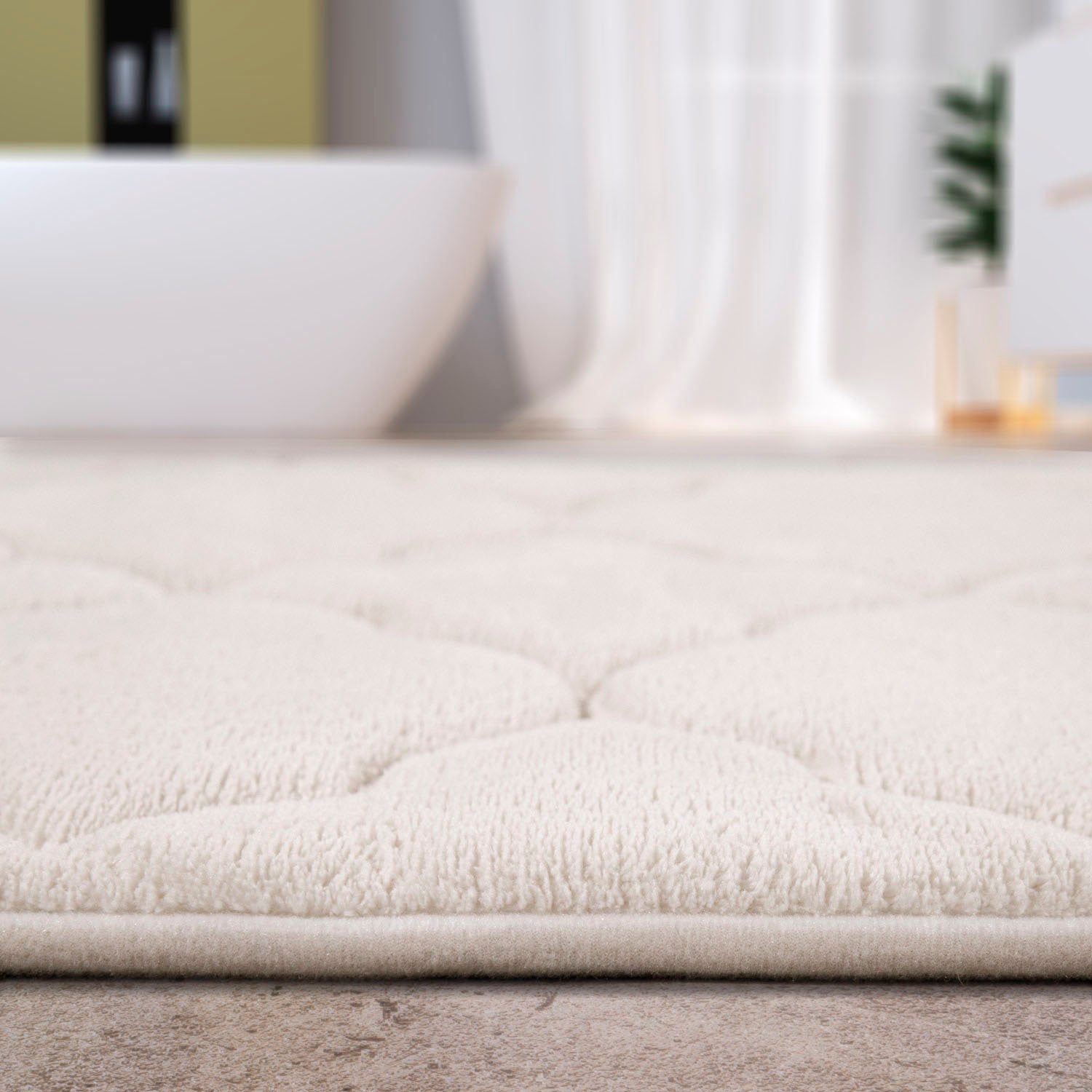 Badematte Corby 251 Paco Home, Höhe 13 mm, rutschhemmend beschichtet, fußbodenheizungsgeeignet, Polyester, rechteckig, Badteppich, Ornamente, Hoch-Tief Effekt, Memory-Foam Effekt