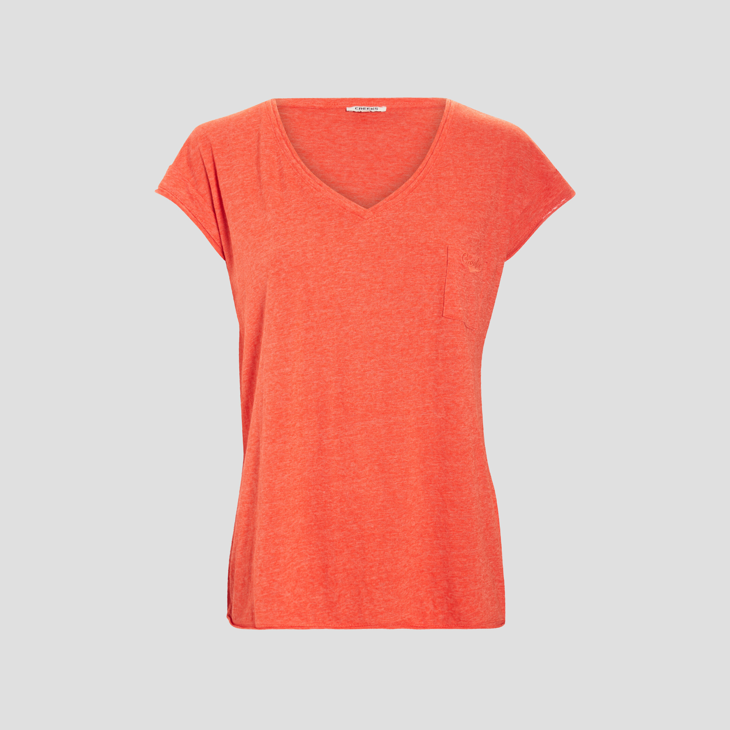 T-shirt col v poche poitrine Creeks rouge femme | La Halle