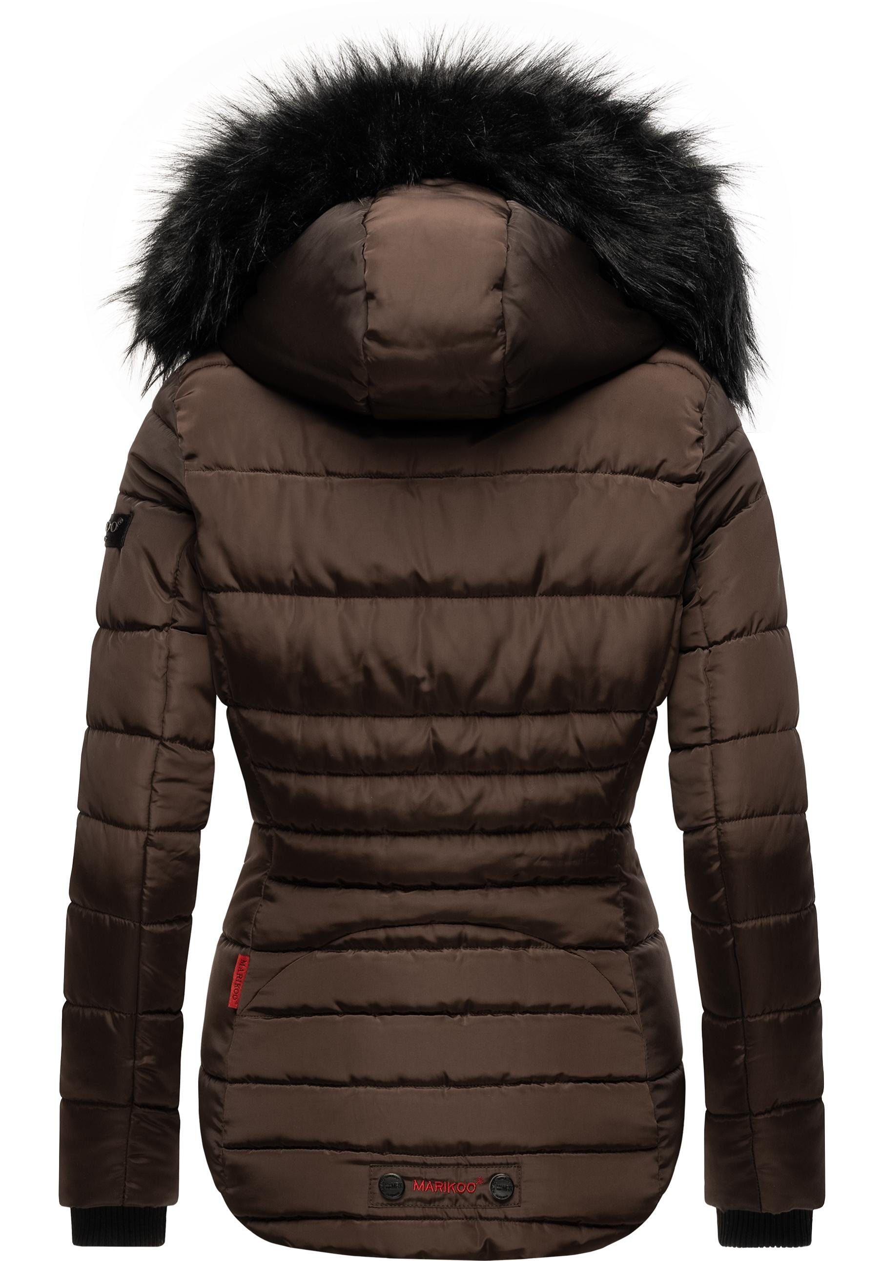 Marikoo Steppjacke Lotusblüte hochwertige Winter Jacke mit edler Kunstpelz Kapuze