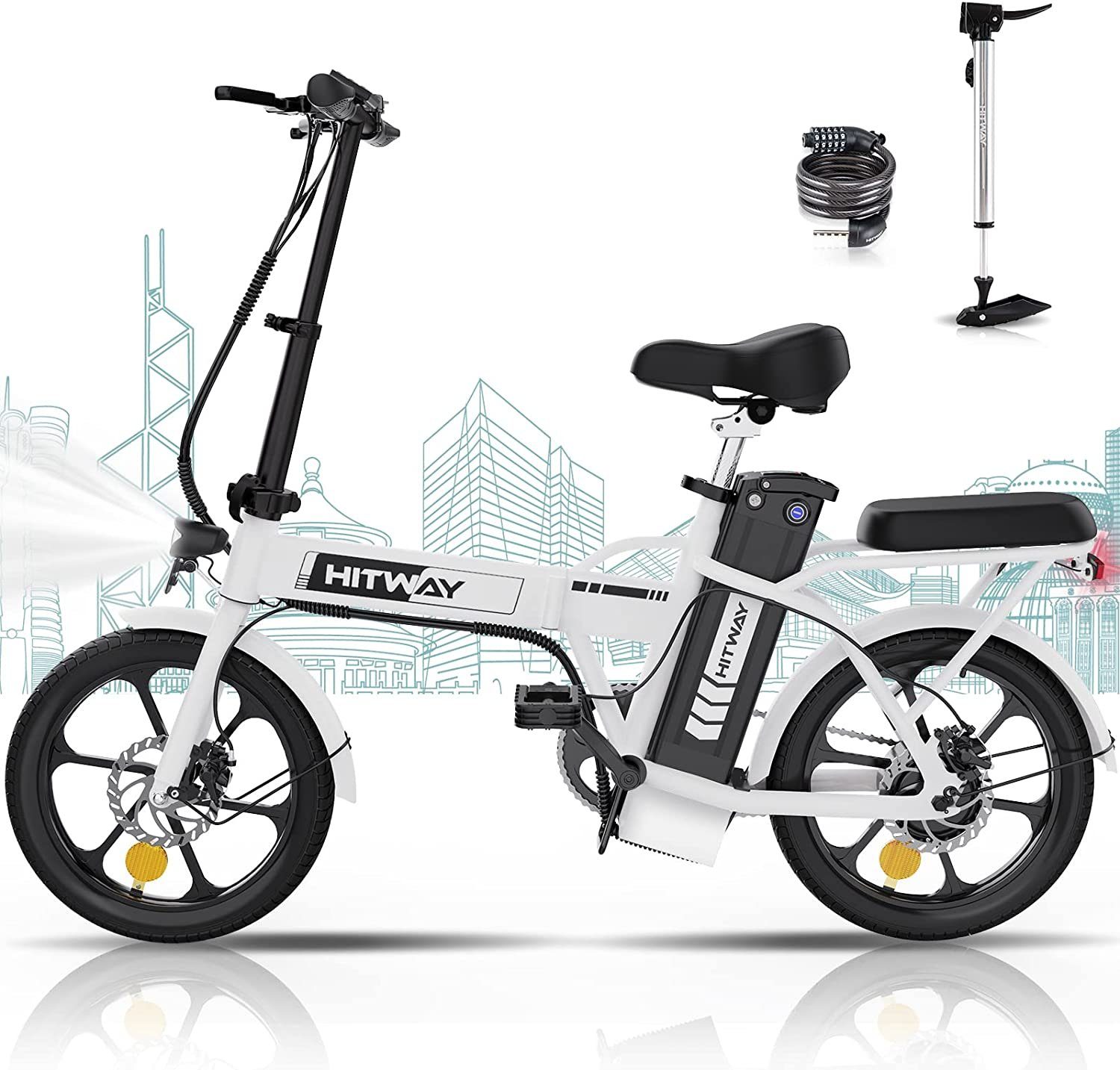 HITWAY E-Bike 36V/8,4Ah Batterie,250W Motor,25km/h,bis 35-70km,16
