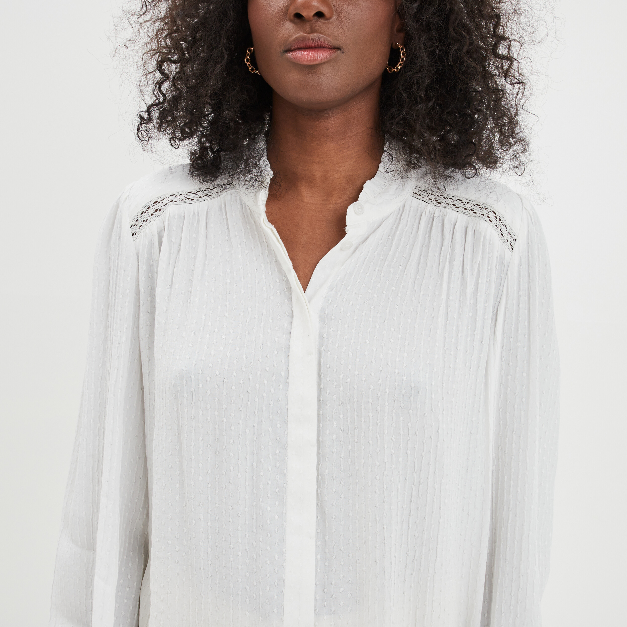 Chemise col mao à plumetis blanc femme | La Halle