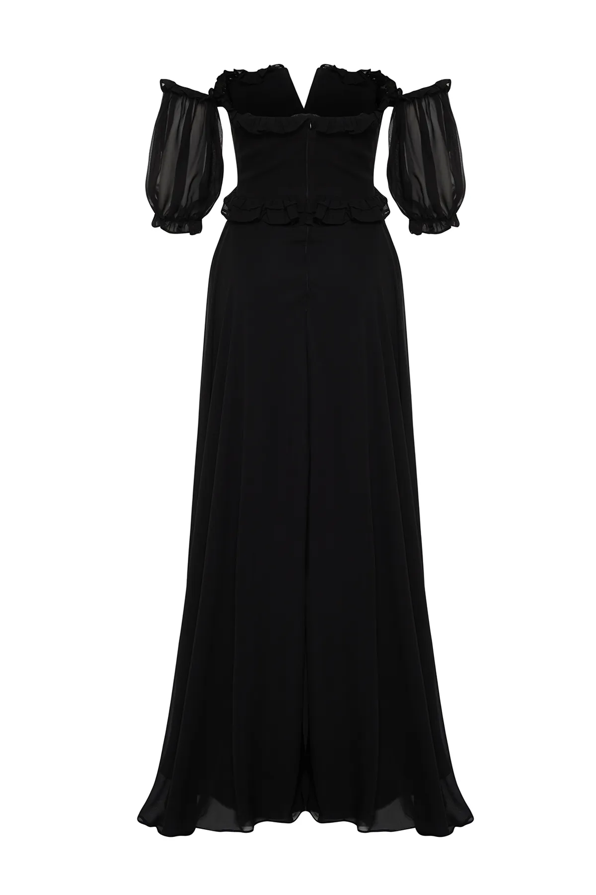 Trendyol Collection  Schwarzes, gefüttertes, langes Abendkleid aus Chiffon TPRSS22AE00047