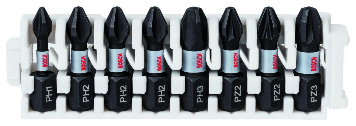 Bosch Blue Accessories 2608522323 Set di punte per avvitatore a impulsi Phillips/Pozidriv da 8 pezzi