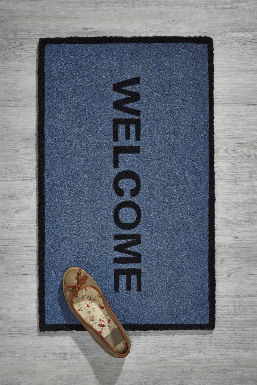 Trend Line Schuhabtropfschale Fussmatte Kokos Welcome blau, 40 x 60 cm