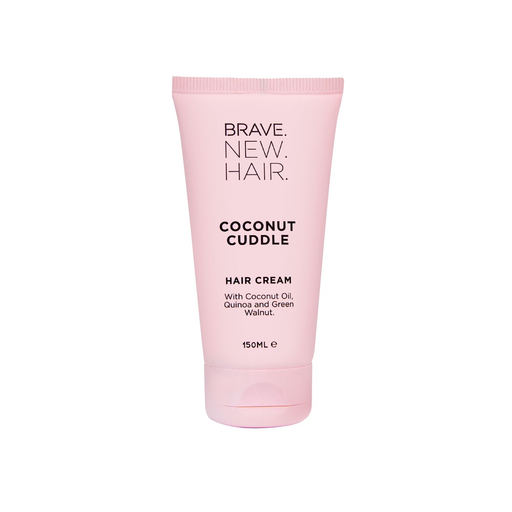 brave new hair Coconut Cuddle Crème hydratante capillaire enrichie ennoix de coco, quinoa et noix verte.