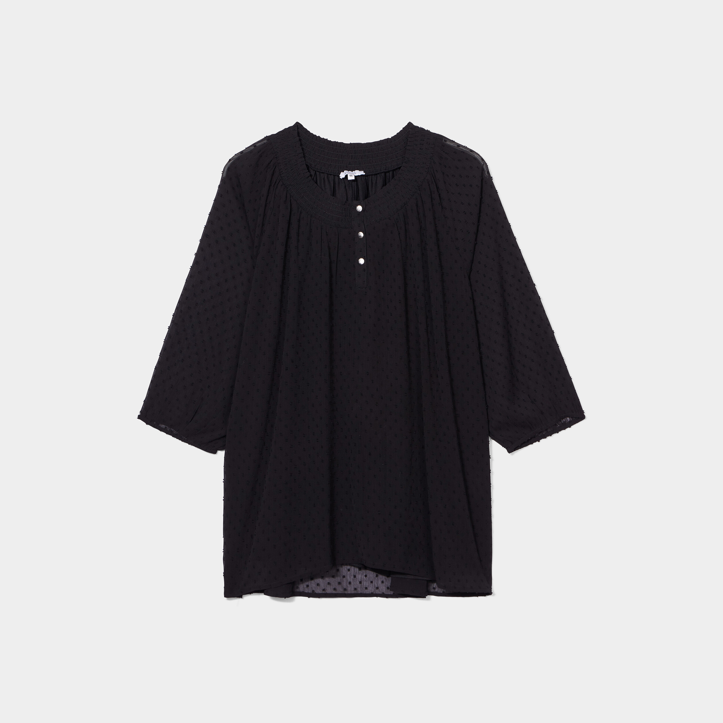 Blouse plumetis manches 3 4 noir femme grande taille | La Halle