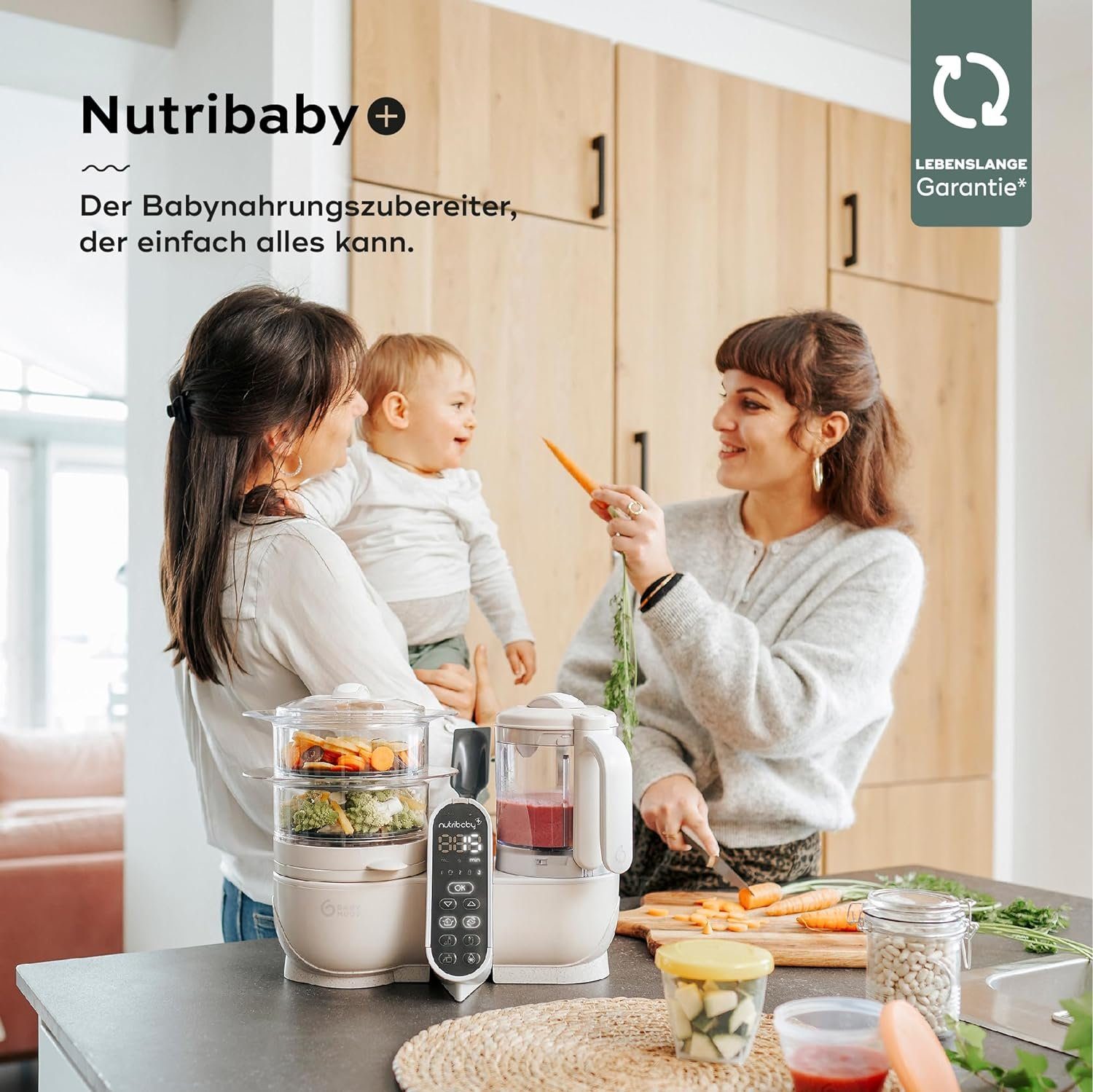 BABYMOOV Babynahrungszubereiter 6in1, Nahrungszubereiter, Mixen Mixer, Baby Nahrung, Dampfgaren, 25,00 W, 2,20 l Schüssel, Babynahrungszubereiter Sterilisieren Zubereiter
