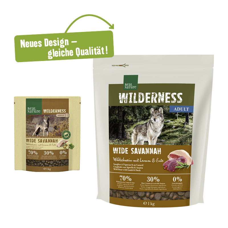 REAL NATURE Hundetrockenfutter REAL NATURE WILDERNESS Wide Savannah Wildschwein mit Lamm & Ente 1 kg