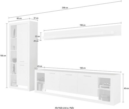 Places of Style Wohnwand Meran, (3-St., Stauraumvitrine, Lowboard, Wandregal)