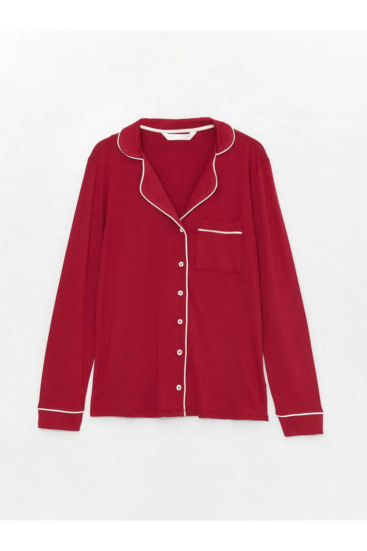 LC Waikiki  Einfarbiges, langärmliges Damen-Pyjama-Set mit Hemdkragen
