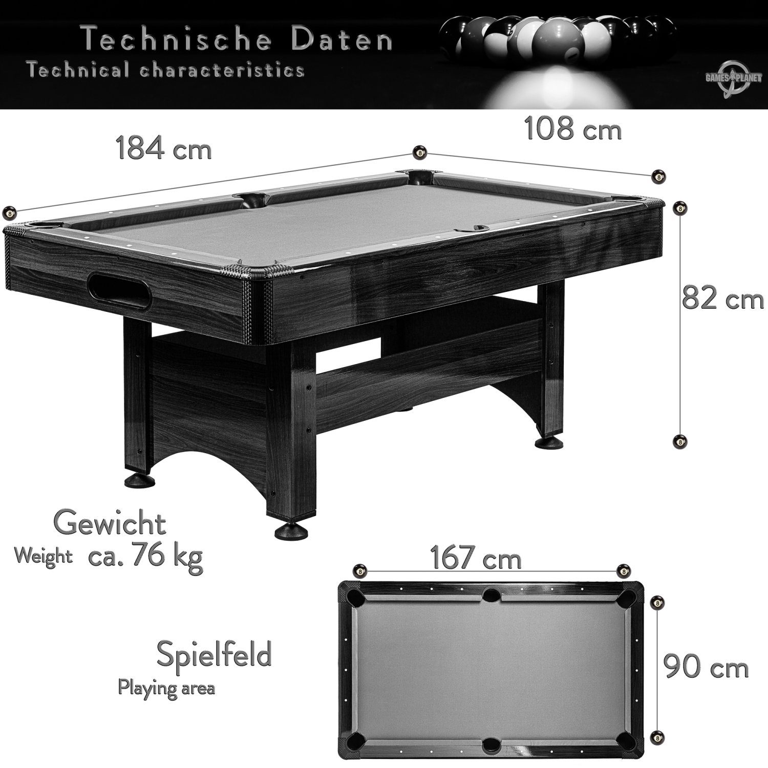 GAMES PLANET Billardtisch Games Planet 6 ft Billardtisch 