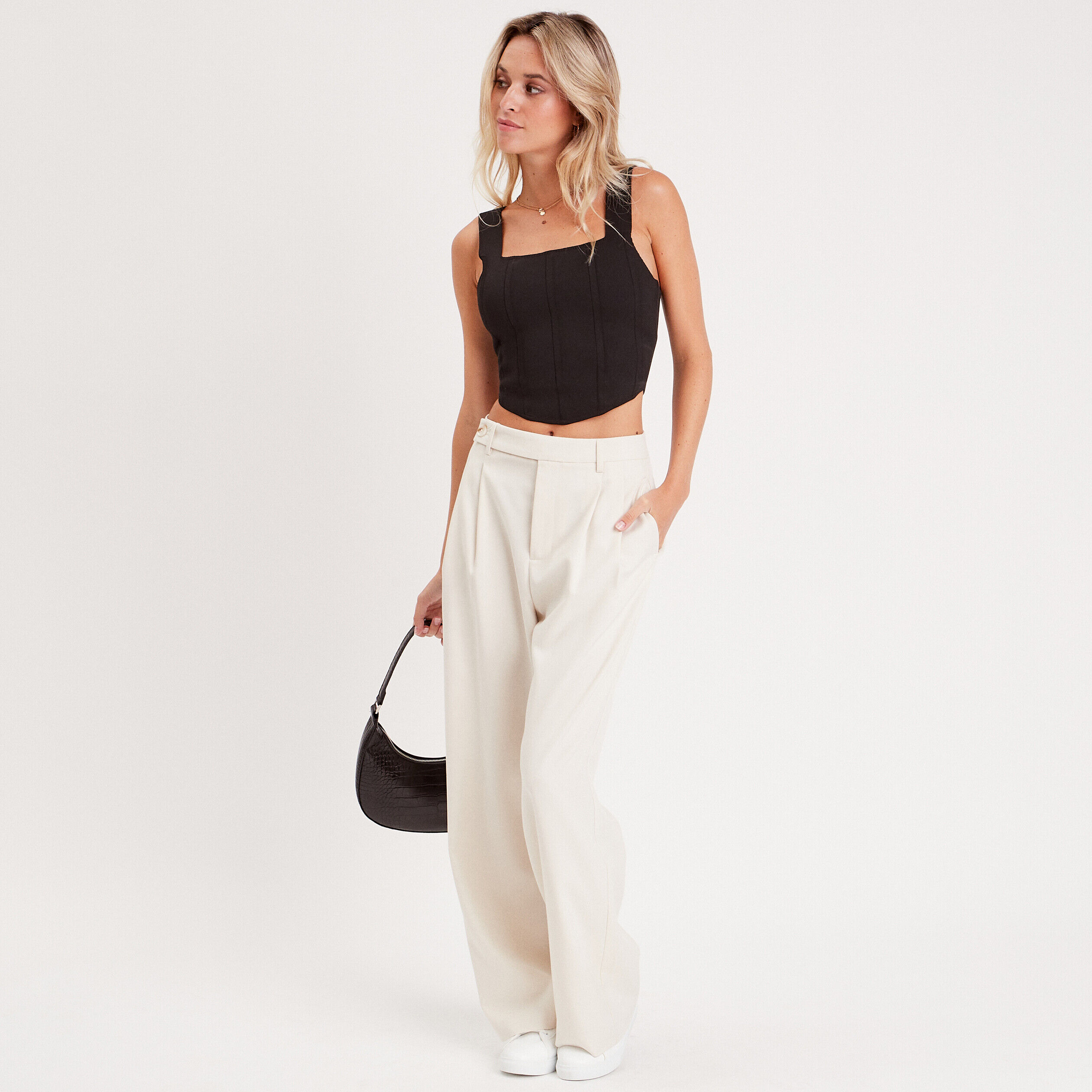 Crop top tricot gaînant noir femme | Cache Cache