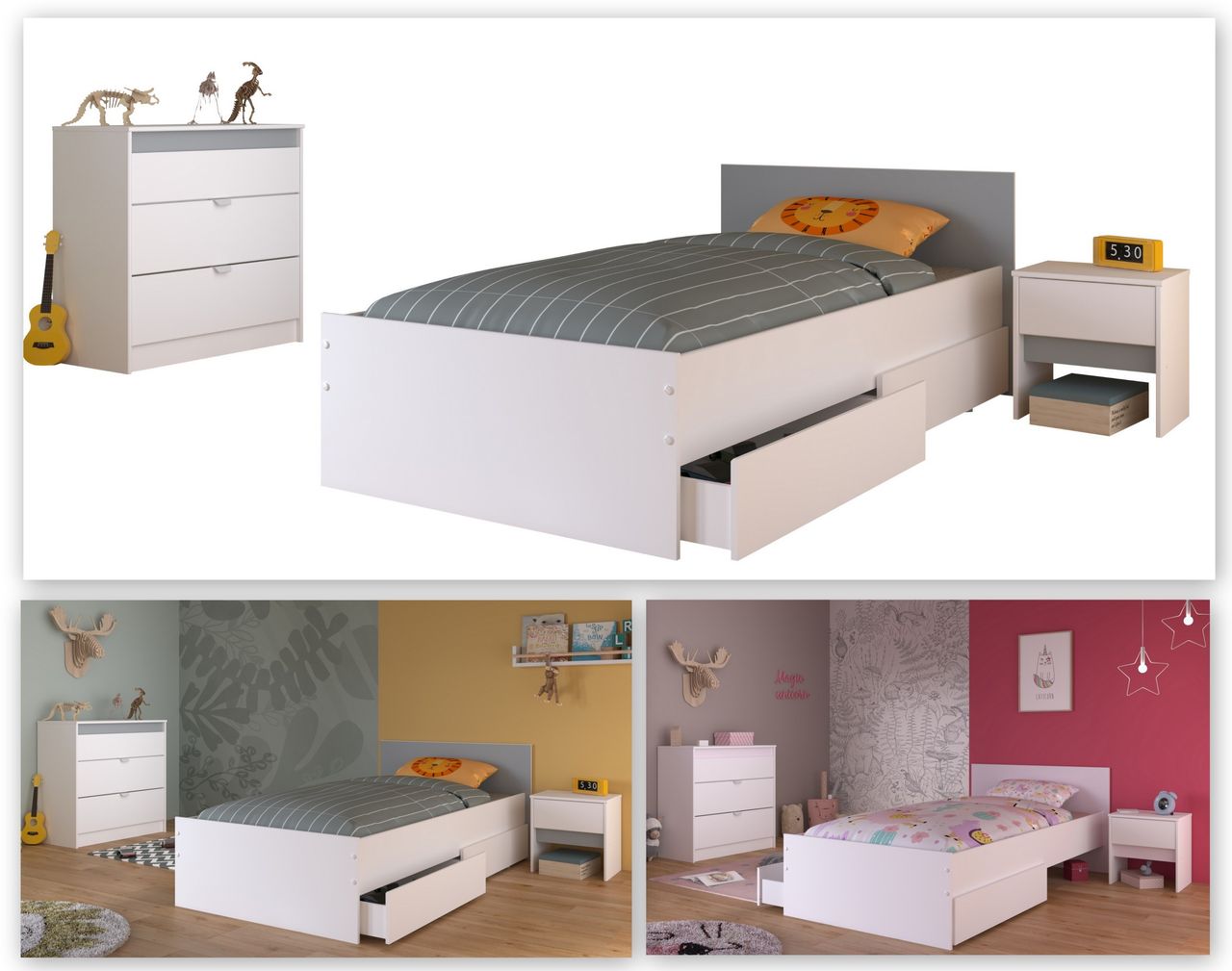 Parisot Kinderzimmer, 4-tlg., Pirouette 26 - Farbige Einsätze drehbar - Rosa oder Grau