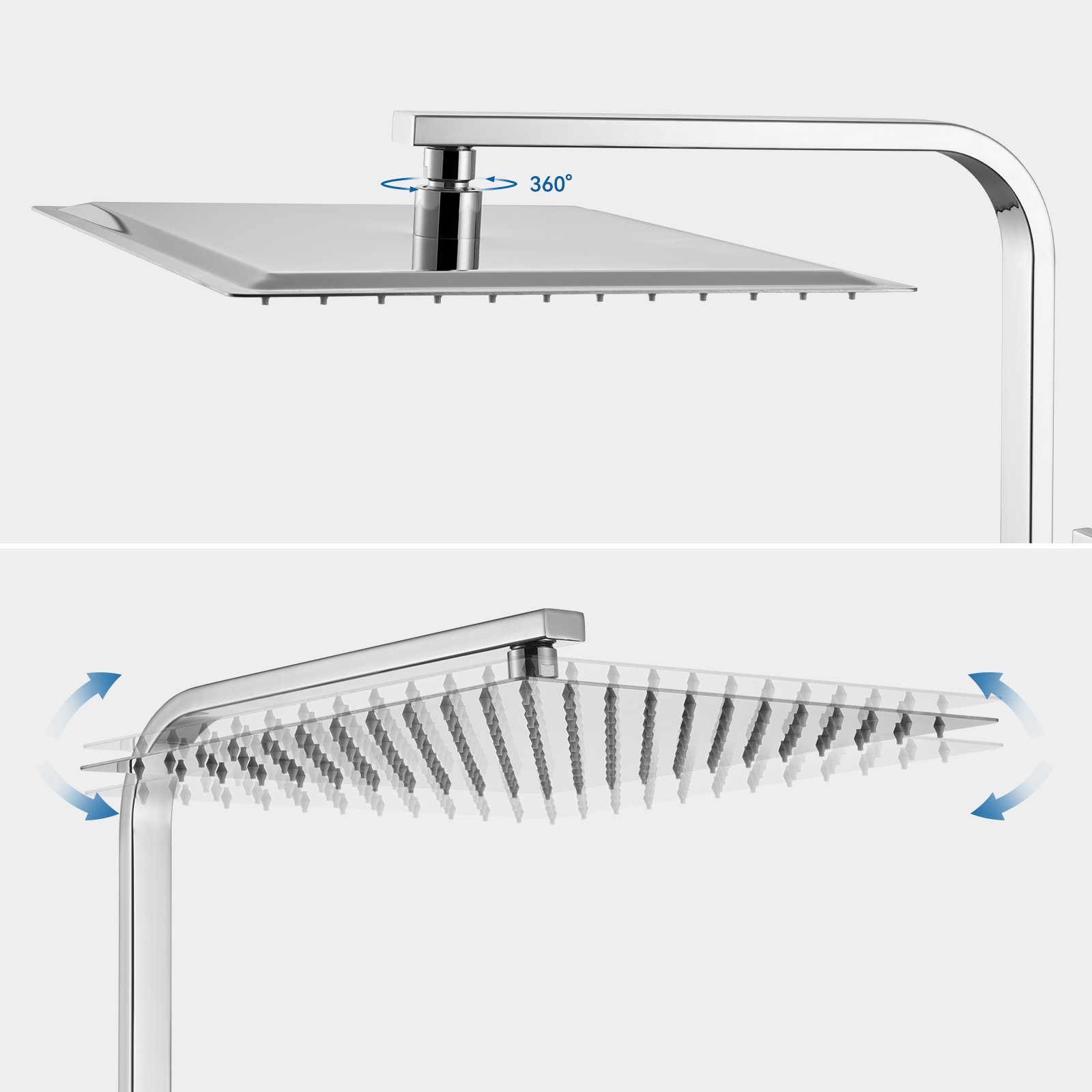 Auralum Duschsystem mit Thermostat Duscharmatur Regendusche Duschset Duschsäule Dusche, mit Quadrat Regenbrause 30 x 30 cm