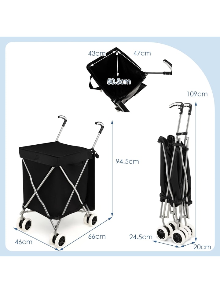 COSTWAY Einkaufstrolley 90 L in Schwarz günstig kaufen onesize