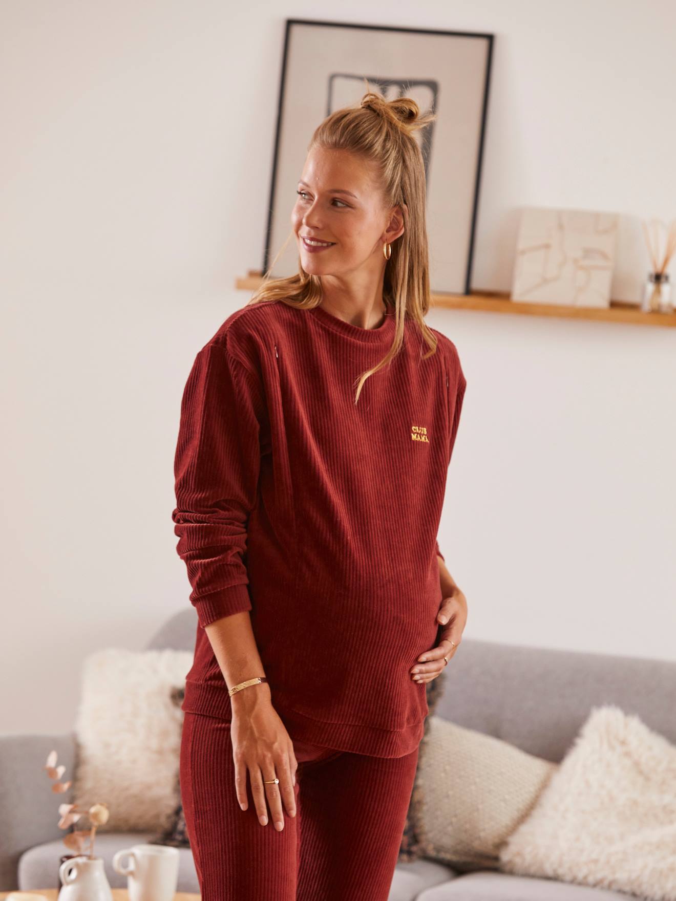 Sweat velours côtelé grossesse et allaitement rouille