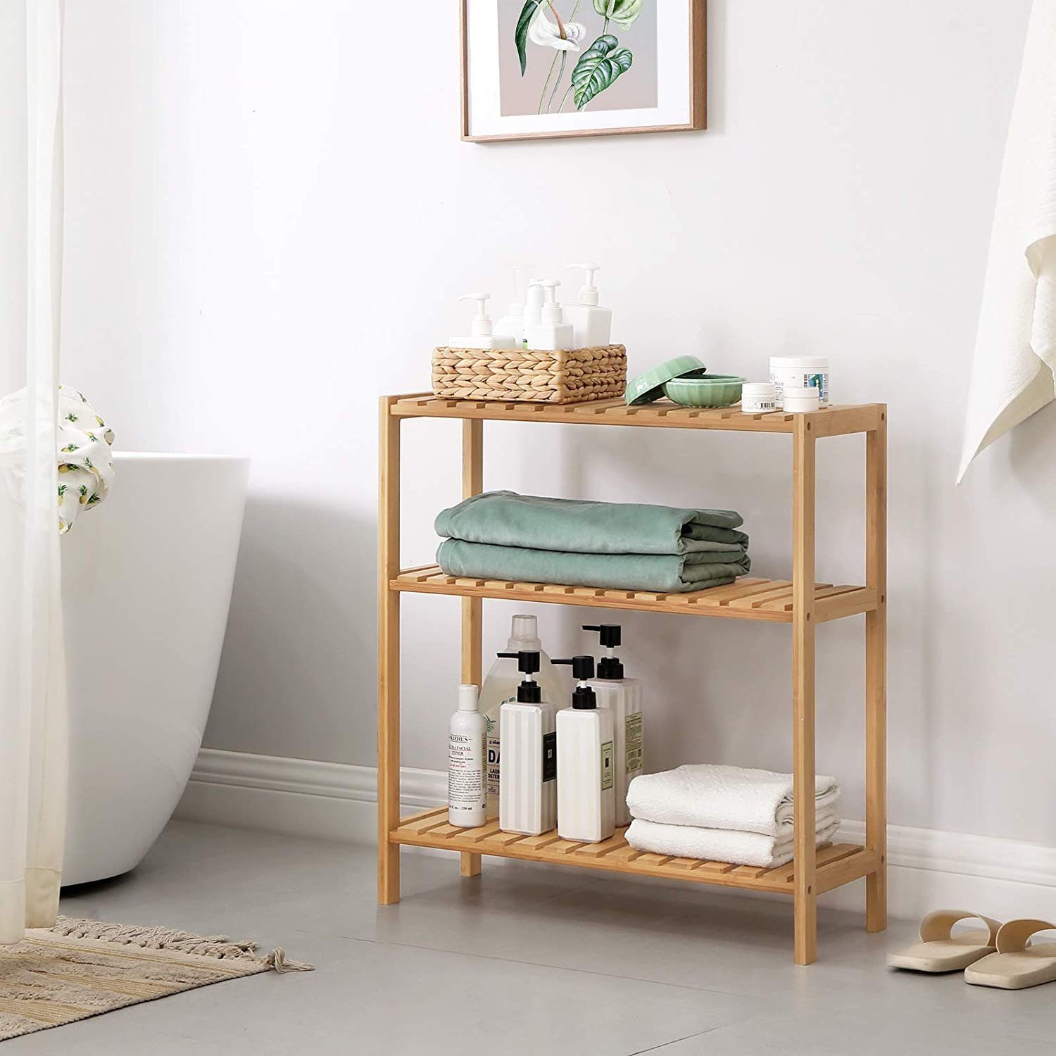 SONGMICS Badregal Badezimmerregal, Standregal aus Bambus, naturfarben