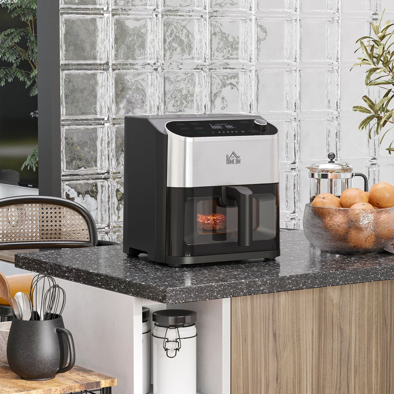 HOMCOM 4 in 1 Design Heißluftfritteuse 6,5 L 1350 W mit Digitalem Screen