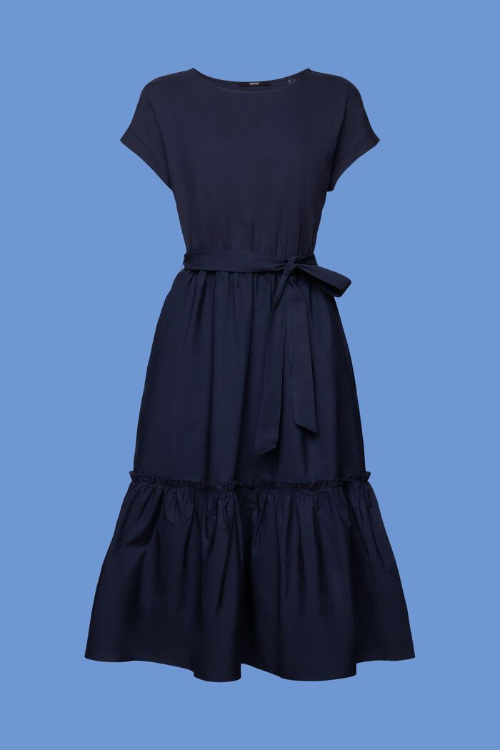 Midikleid aus Materialmix, 100 % Baumwolle