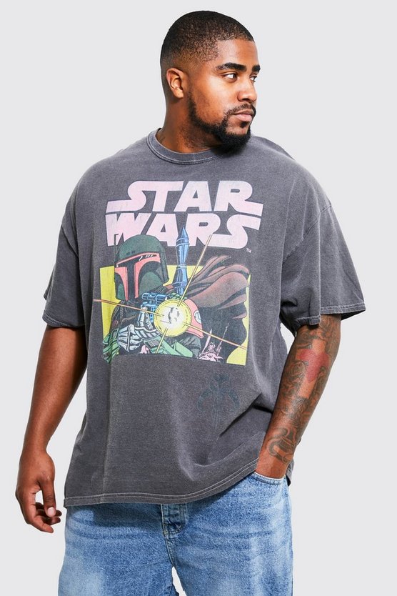 Plus T-Shirt mit Acid-Waschung und lizenziertem Star Wars Print