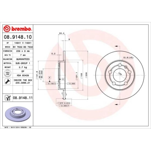 08.9148.11 BREMSSCHEIBE BREMBO HA  VP2 - ATU