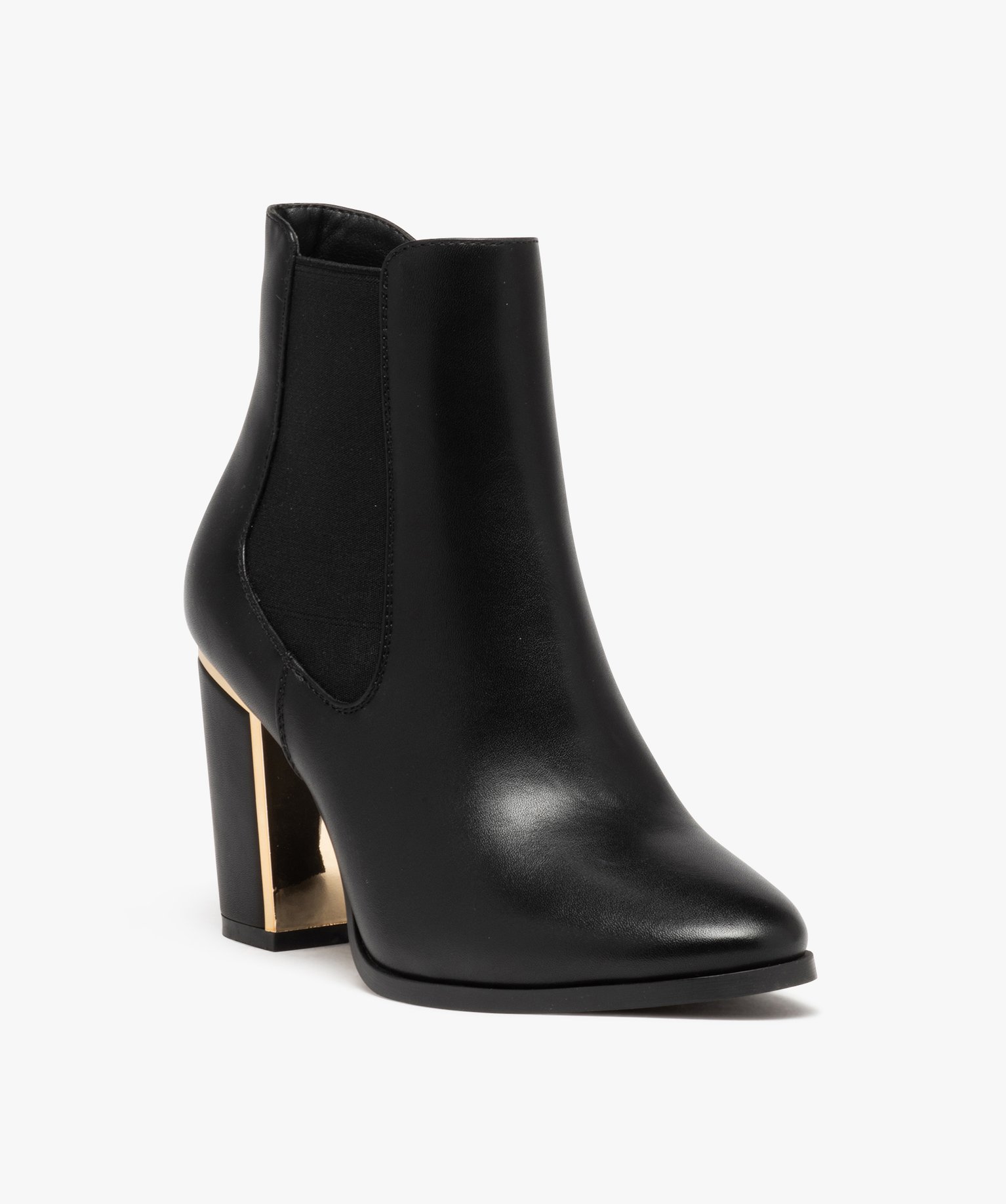 Boots femme unies à talon carré liseré métallique noir | GEMO